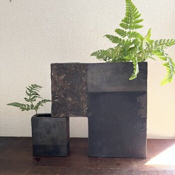 黒釉&黒泥彩　「紬-BORO-」　花器(掛け花入  繕いセット)の画像