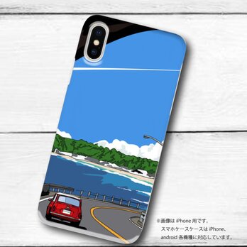 湘南イラスト・スマホケース（ハードケース型）iPhone&Android対応　湘南の名所！材木座のトンネルを抜けるミニクーパー♪の画像