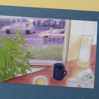 【選べる3枚】『癒しのひととき』 ポストカード カフェ 夕暮れ コーヒー 秋 絵 絵画 水彩画 風景画 ハガキの画像