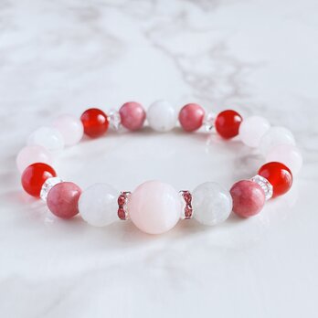 ❤️〈507〉【モテ運アップ！幸せな恋愛成就へ】ピンクオパール ムーンストーン 赤メノウ ロードナイト 天然石ブレスレットの画像
