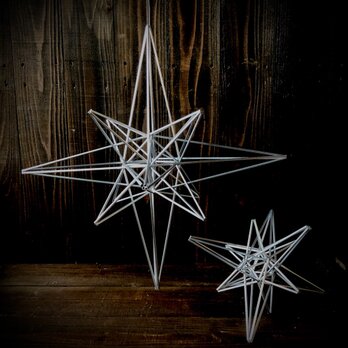 ヒンメリ★「ポラリス」小サイズ スター 星 オブジェ 野外使用可なアルミ製　幾何学オブジェ　シルバー　クリスマスオーナメントの画像