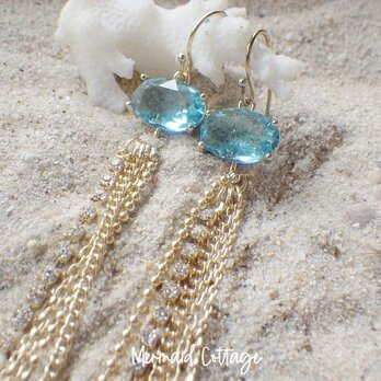 Blue faceted glass Jellyfish Earrings クラゲイヤリング・ピアス☆オーバルファセットガラスの画像