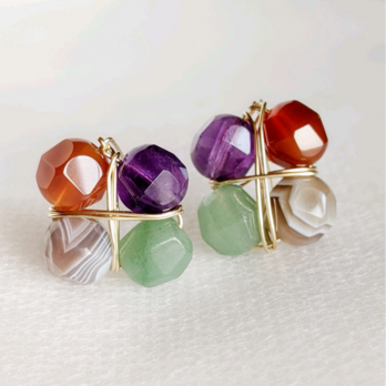 14kgf Autumn colorful natural stone * 秋色の天然石あそび *　ピアスorイヤリングの画像