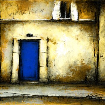 風景画　パリ　油絵「青い扉のあるアトリエ」の画像