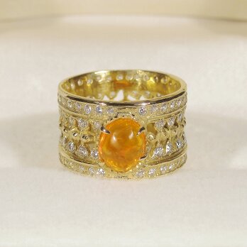 K18とファイアーオパール、再生ダイヤモンドの指輪（リングサイズ:8～7号の方に推奨、イエローゴールド）の画像