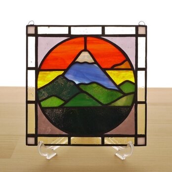 ステンドグラス ミニパネル 夜明けの富士 15cmの画像