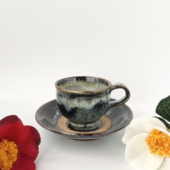 ブルーのコーヒーカップ＆ソーサー　　　【手仕事　民藝　和　陶器】の画像