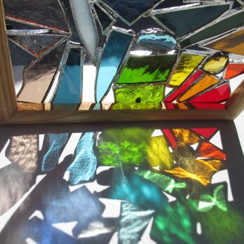 ステンドグラス　ミニパネル　虹色ガラスのパッチワークの画像