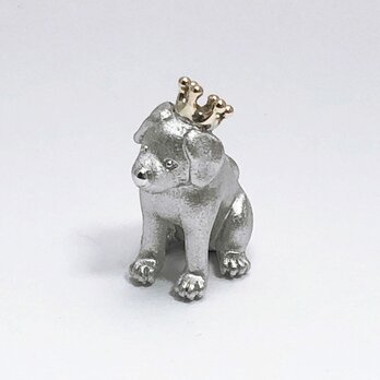 銀製品【ティアラドッグSmall】犬の小さい置物　TiaraDogスモール　プチオブジェ　シルバー＆K１０　ペア犬の画像