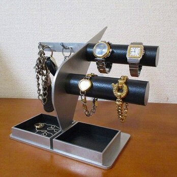 ウォッチスタンド　腕時計スタンド　腕時計、キー、ダブルトレイスタンド　ブラック　受注制作　ak-designの画像