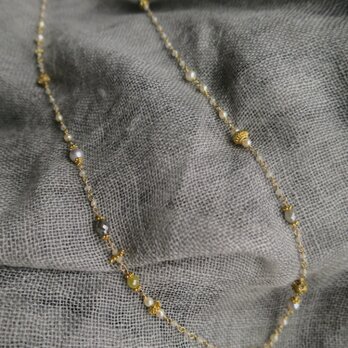 K18 Gray＆Natural Diamonds ・Pearls・goldbeads Necklaceの画像