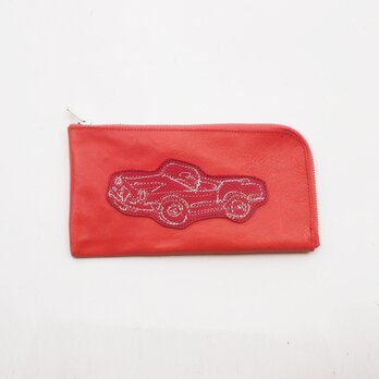 CowLeatherLongWallet [car]（赤）18×9/財布/wl001car5の画像