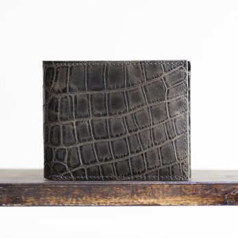 立体感のあるワニ革模様　カーキ　ハーフウォレット　クロコエンボスレザー　二つ折り財布　aw-14ecの画像