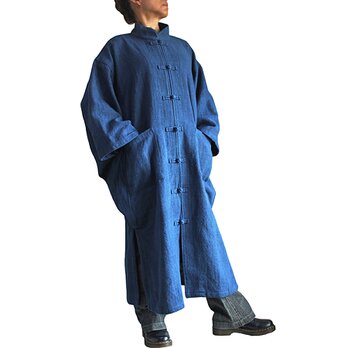 ざっくりジョムトン手織り綿チャイナカラー和風ロングコート（JFS-065）の画像