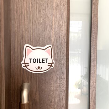 【送料無料】白猫イラスト TOILETサインプレート  トイレ 部屋名札 看板 表示板 案内板 といれ 厠 お手洗いの画像