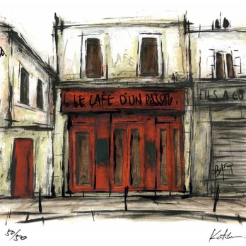風景画 パリ 版画「街角のカフェ~Le cafe d'un Passage~」の画像
