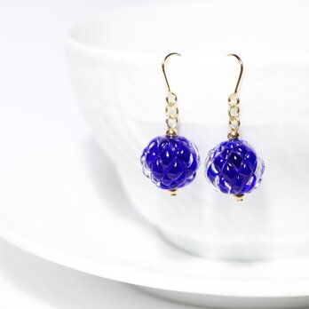 ※長期在庫SALE（15％オフ）とんぼ玉ピアス（菱形格子模様）青