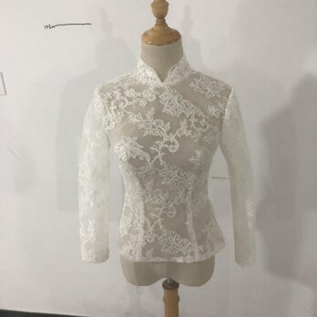 ウエディングドレス ボレロ ハイネック 3D立体レース刺繍 花嫁/ウェディングドレス/ブライズメイド/結婚式/披露宴の画像