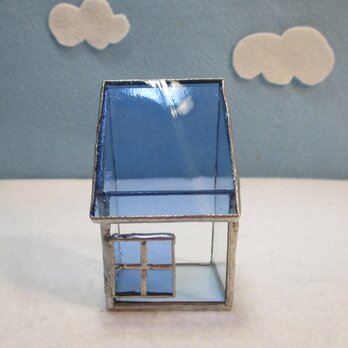 14　ガラスのおうち　ｽﾃﾝﾄﾞｸﾞﾗｽ　ブルー屋根の家　ミニハウスの画像
