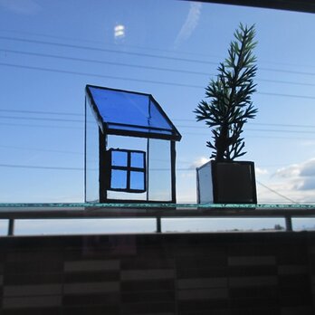 14　ガラスのおうち　ｽﾃﾝﾄﾞｸﾞﾗｽ　ブルー屋根の家　ミニハウス