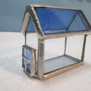 15　ガラスの小さなおうち　ｽﾃﾝﾄﾞｸﾞﾗｽ　ブルー屋根の家　ミニハウスの画像