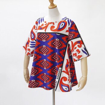 カンガのボートネックブラウス｜フレア型 アフリカ布 服 カンガ服の画像
