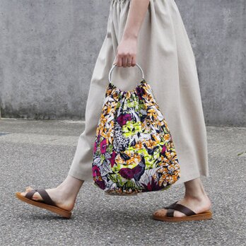 アフリカ布のリングハンドルバッグ（鳥）大人可愛い お洒落