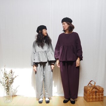 Cotton wool houndstooth gather blouseuse(long sleeve)の画像