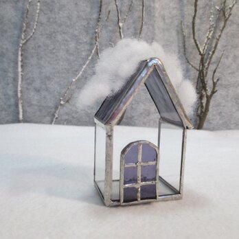 19　ガラスのおうち　ｽﾃﾝﾄﾞｸﾞﾗｽ　ブルーパープル屋根の家　ミニハウスの画像