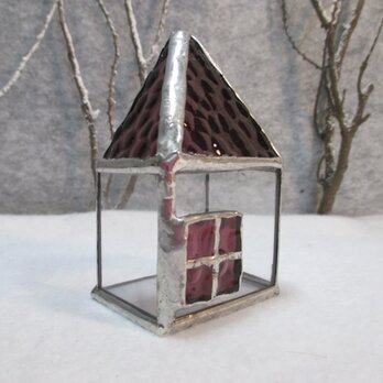 21　ガラスのおうち　ｽﾃﾝﾄﾞｸﾞﾗｽ　レッドパープル屋根の家　ミニハウスの画像