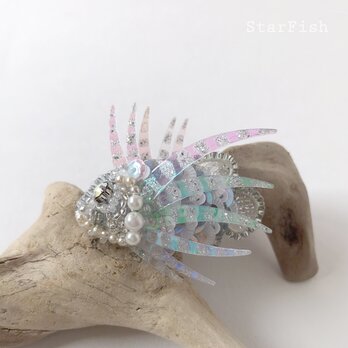 【ミノカサゴ】蓑笠子 Lionfish ビーズ刺繍 ブローチ(L56)の画像