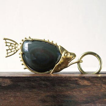 レインボー オブシディアン  フィッシュ チャーム / Rainbow Obsidian Fish charmsの画像