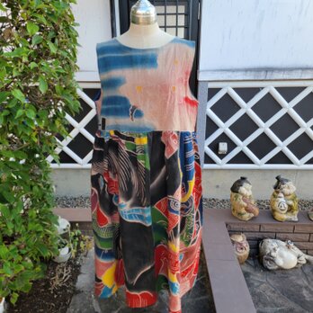 着物リメイク　古布　手作り　　のぼり　ジャンパースカートの画像