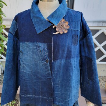 着物リメイク　古布　手作り　　BORO(襤褸)、のぼり　リバーシブルジャケットの画像