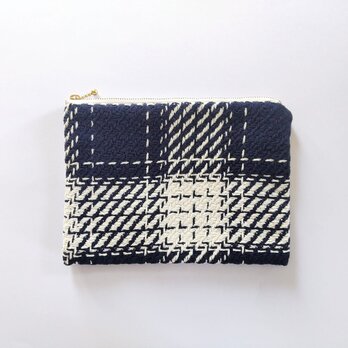 日用品店（布）綿織のポーチ   16cm×21cm ／ ネイビー×生成
