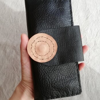 simple wallet　ブラック✗ナチュラル　オイルシュリンクレザーの画像