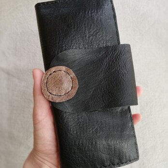 simple wallet　ブラック✗ブラウン　オイルシュリンクレザーの画像