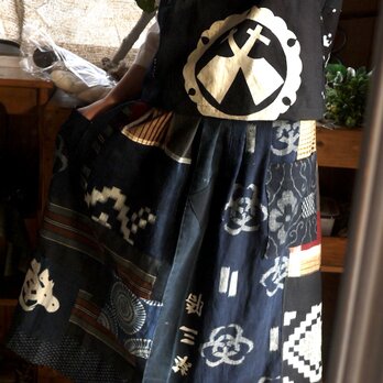 古布ベストとギャザースカートのセットアップ