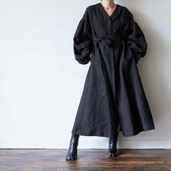 　European linen coat dress (black)の画像