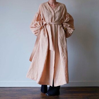 European linen coat dress (milk tea)の画像