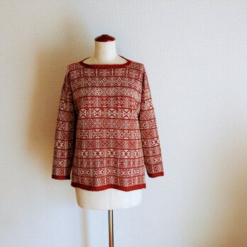 『再販・受注製作』フェアアイルの編み込み模様セーター＊テラコッタオレンジ　クーマラムウールの画像