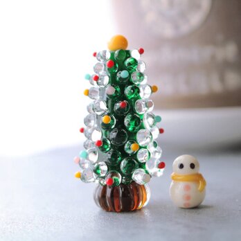 ガラスのクリスマスツリー＆雪だるまの画像