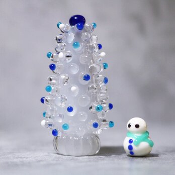 ガラスのクリスマスツリー＆雪だるま　白の画像