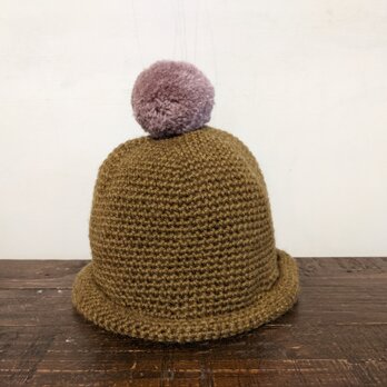 ／pompom knit cap／ antique gold×pinkの画像