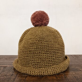 ／pompom knit cap／ antique gold×rengaの画像
