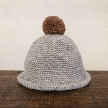 ／pompom knit cap／ grey×brownの画像