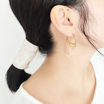 14kgfピアス[Chain lace hoop/Gold]の画像