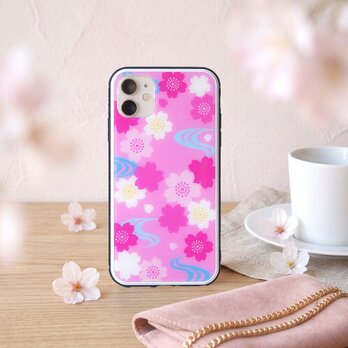 強化ガラススマホケース【桜流水文様】