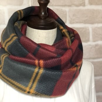 ボリュームたっぷり❣️フリースのあったかスヌード❤️バーガンディチェック