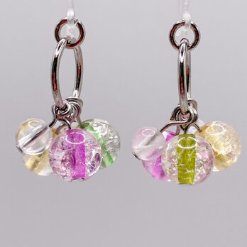 クラック水晶のカラフル天然石ピアス（イヤリング/チャーム）｜k-008の画像